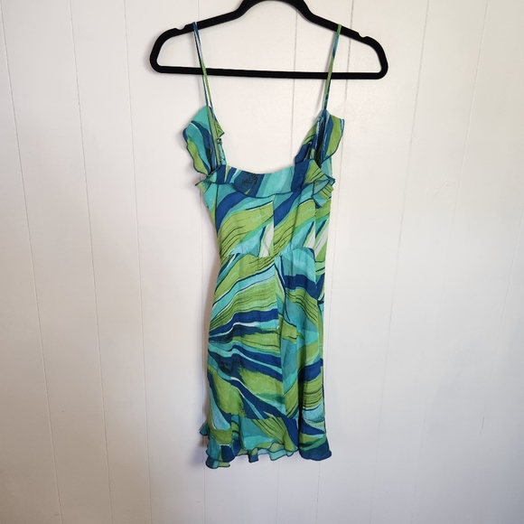 En Saison Blue Green Y2K Style Wrap Ruffle Mini Party Dress Anthropologie Medium - Picture 4 of 9